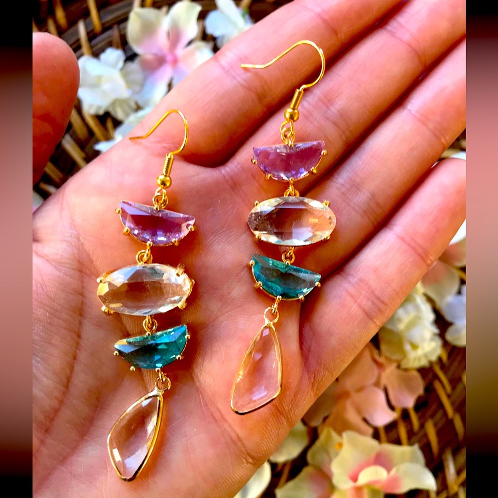 Colorful Dangle Rhinestone Statement Earrings 💜 - Picture 5 of 5